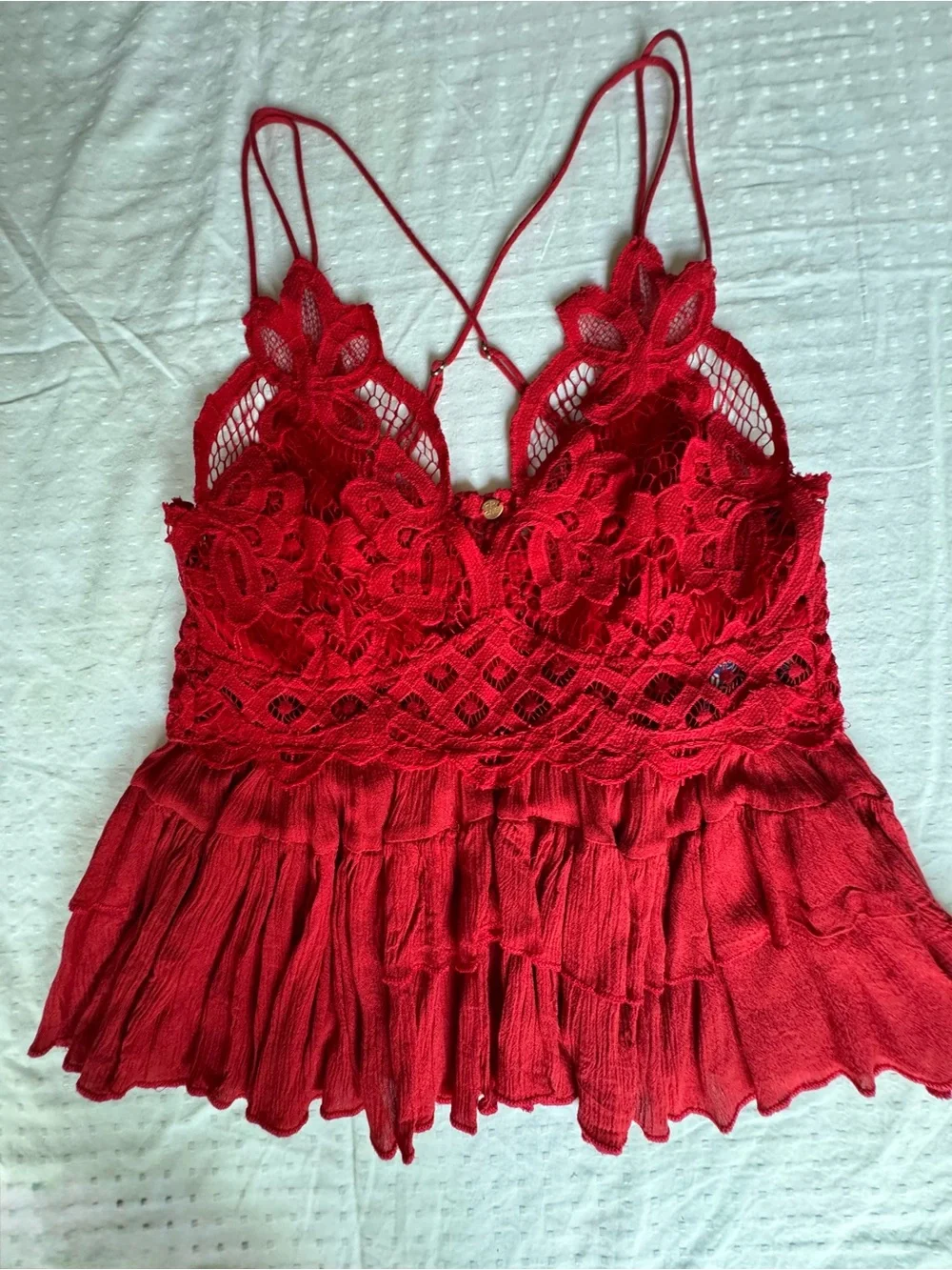 Free People Red Lace Tiered Camisole